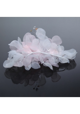 Imitation Pearls Organza Fascinators Pink Hair Flower