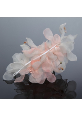 Imitation Pearls Organza Fascinators Pink Hair Flower