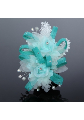 Luxurious Blue Lace Hair Flower with Imitation Pearls