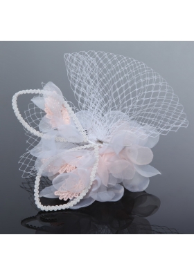 2014 Romantic Feather Pearl Tulle White Fascinators