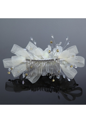 2014 Simple White Tulle Imitation Pearls Hair Combs