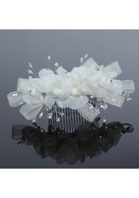 2014 Simple White Tulle Imitation Pearls Hair Combs