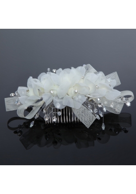 2014 Simple White Tulle Imitation Pearls Hair Combs