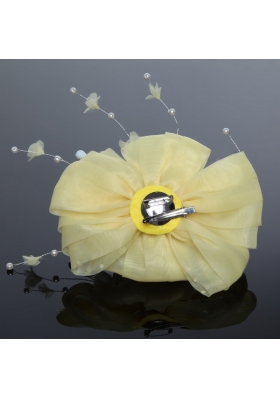 2014 Yellow Tulle Imitation Pearls Hair Flower