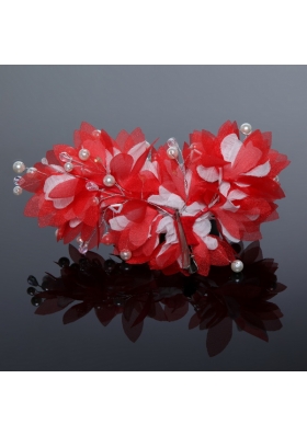 Imitation Pearls Tulle Outdoor Hair Ornament in Red