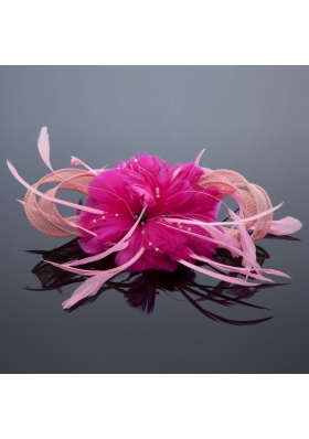 Pretty Pink Tulle Feather Flower Hairpin for Wedding