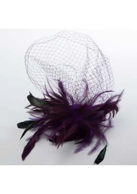 White Feather Elegant Net Yarn Briadl Hat with Imitation Pearls