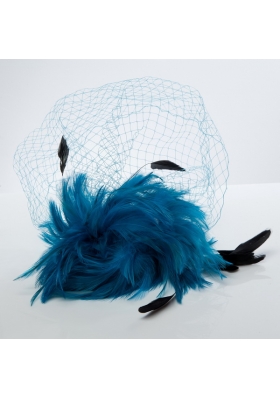 White Feather Elegant Net Yarn Briadl Hat with Imitation Pearls