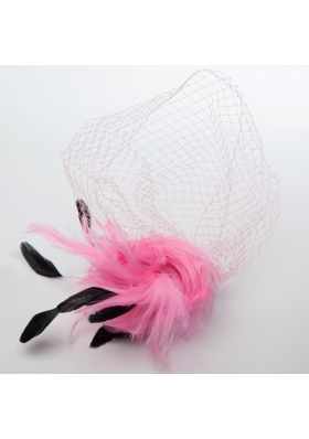 White Feather Elegant Net Yarn Briadl Hat with Imitation Pearls