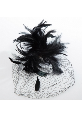 White Feather Elegant Net Yarn Briadl Hat with Imitation Pearls