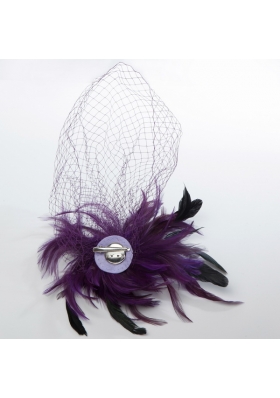 White Feather Elegant Net Yarn Briadl Hat with Imitation Pearls