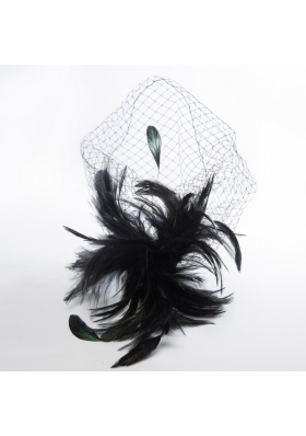 White Feather Elegant Net Yarn Briadl Hat with Imitation Pearls