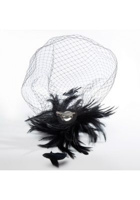 White Feather Elegant Net Yarn Briadl Hat with Imitation Pearls