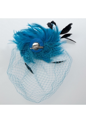 White Feather Elegant Net Yarn Briadl Hat with Imitation Pearls