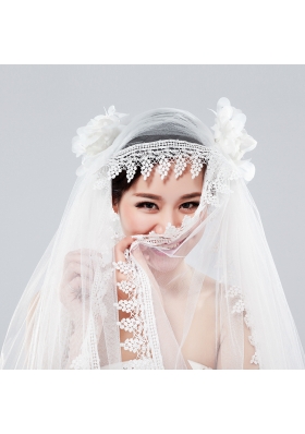 Cheap One-Tier Lace Edge Drop Veil Wedding Veils