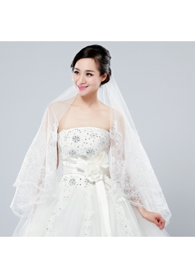 Classic One-Tier Lace Appliques Edge Wedding Veil