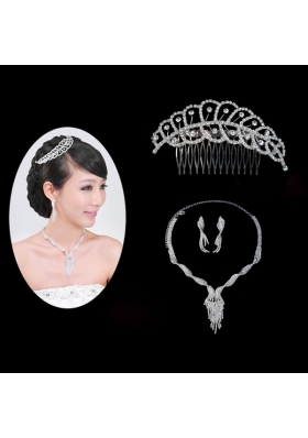 Elegant Alloy With Rhinestone Ladies' Necklace and Headpiece