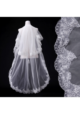 Elegant One-Tier Lace Edge Elbow Veils for Wedding Party