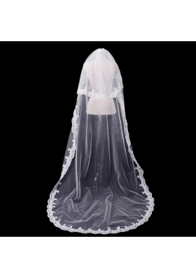 Elegant One-Tier Oval Elbow Veils with Lace Edge