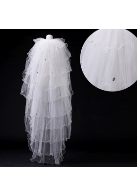 Elegant White Angle Cut Multi-Tier Finished Edge Bridal Veils