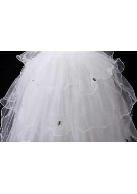 Elegant White Angle Cut Multi-Tier Finished Edge Bridal Veils