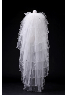 Elegant White Angle Cut Multi-Tier Finished Edge Bridal Veils