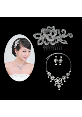 Gorgeous Alloy With Rhinestone Ladies' Necklace and Head piece