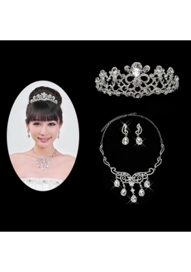 Gorgeous Alloy With Rhinestone Ladies' Necklace and Head piece