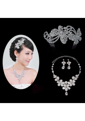 Gorgeous Alloy With Rhinestone Ladies' Necklace and Headpiece