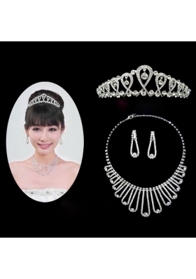 Magnificent Alloy With Rhinestone Ladies' Necklace and Tiara