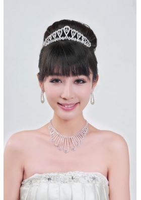 Magnificent Alloy With Rhinestone Ladies' Necklace and Tiara