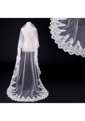 One-Tier Drop Veil Bridal Veils with Lace Appliques Edge