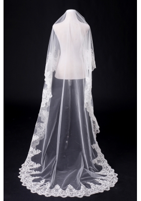 One-Tier Drop Veil Bridal Veils with Lace Appliques Edge