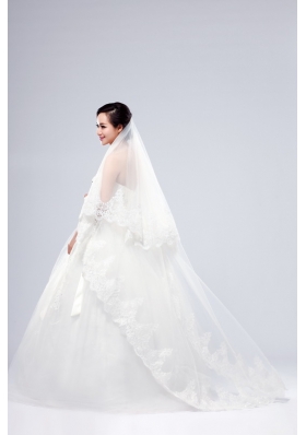 One-Tier Drop Veil Bridal Veils with Lace Appliques Edge