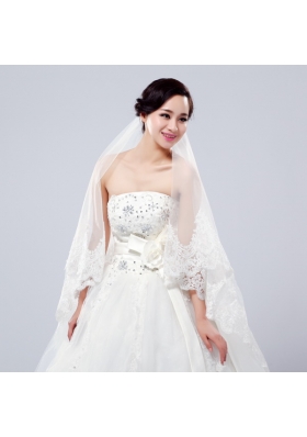 One-Tier Drop Veil Bridal Veils with Lace Appliques Edge