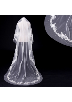 One-Tier Drop Veil Cut Edge 2014 White Bridal Veils