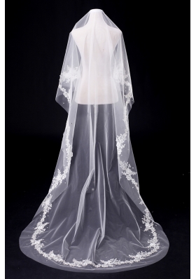 One-Tier Drop Veil Cut Edge 2014 White Bridal Veils