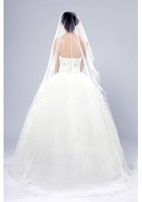 One-Tier Drop Veil Cut Edge 2014 White Bridal Veils