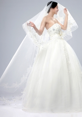 One-Tier Drop Veil Cut Edge 2014 White Bridal Veils