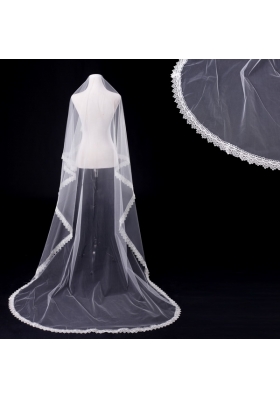 One-Tier Drop Veil  Scalloped Edge Angle Cut Wedding Veils