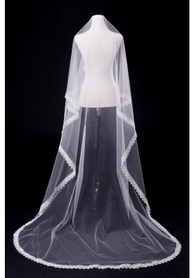 One-Tier Drop Veil  Scalloped Edge Angle Cut Wedding Veils