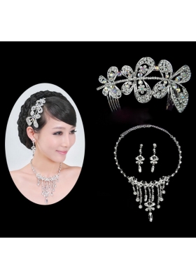 Shining Rhinestones Alloy Wedding Jewelry Set Including Necklace And Earrings