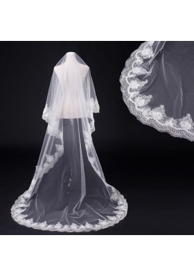 Two-Tier Drop Veil Tulle Lace Appliques Edge Wedding Veils