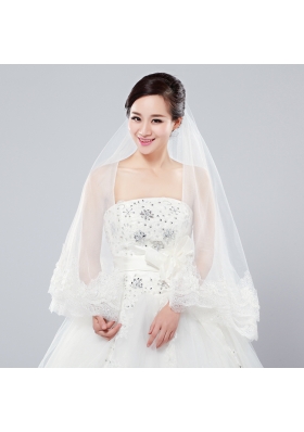 Two-Tier Drop Veil Tulle Lace Appliques Edge Wedding Veils