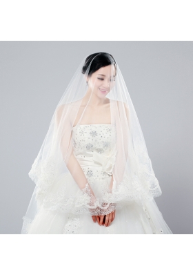 Two-Tier Drop Veil Tulle Lace Appliques Edge Wedding Veils