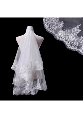 Two-Tier Lace Edge Wedding Veils with Angle Cut