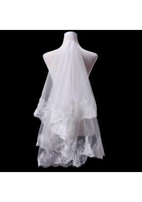 Two-Tier Lace Edge Wedding Veils with Angle Cut