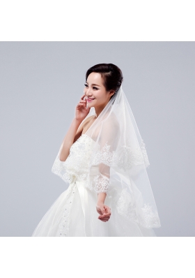 Two-Tier Lace Edge Wedding Veils with Angle Cut