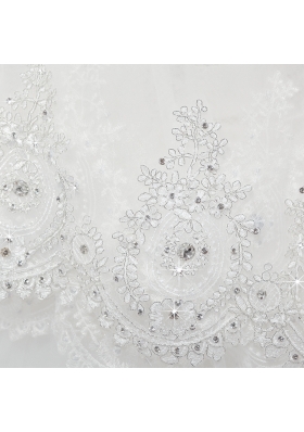 2014 Cheap Two-Tier White Fingertip Veil with Lace Edge