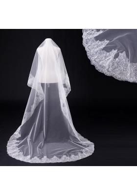 2014 One-Tier Tulle Lace Drop Veil Edge Bridal Veils